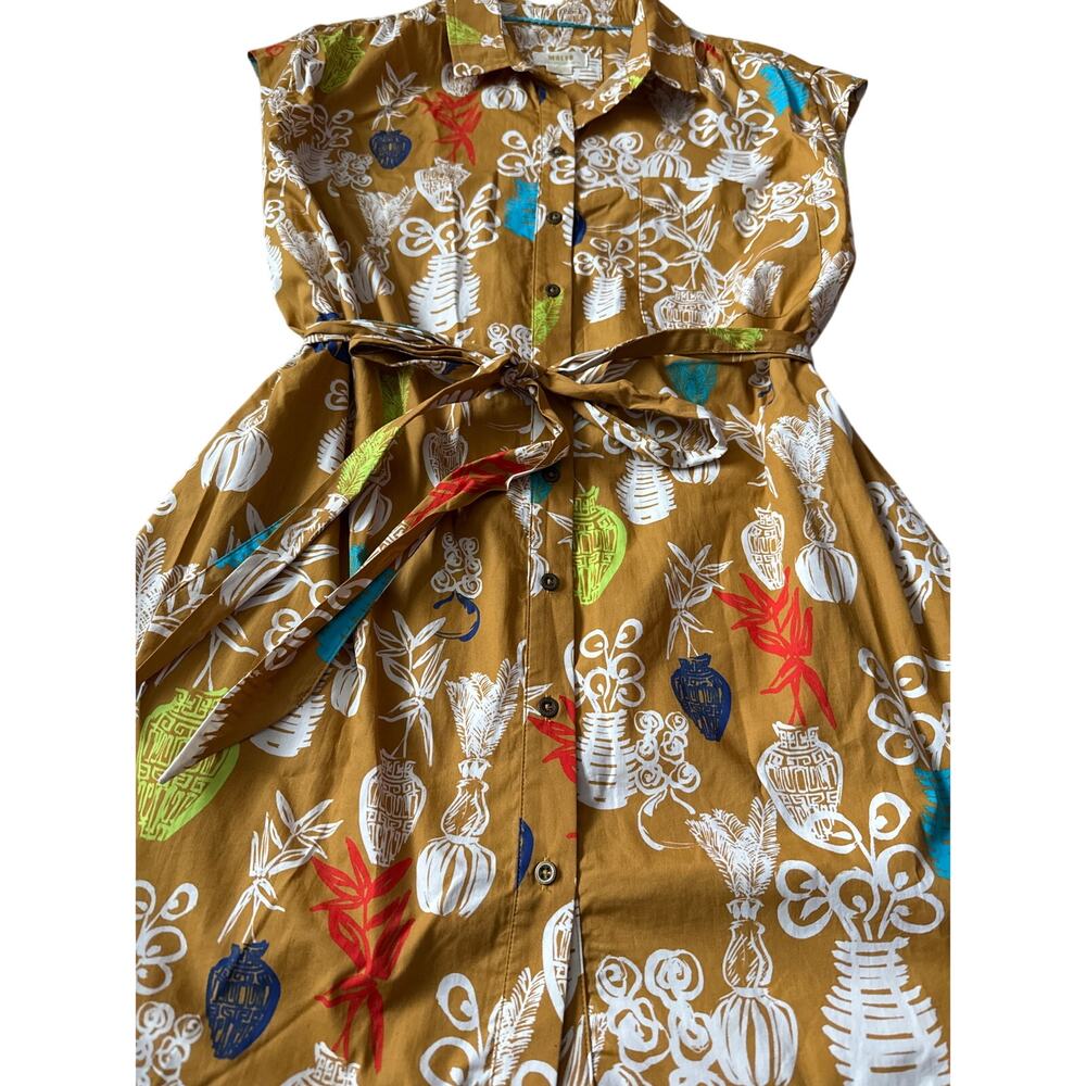Anthropologie Maeve Toni Tunic Dress‎ Gold Pockets Tie Waist Size Large Petite - Picture 9 of 12